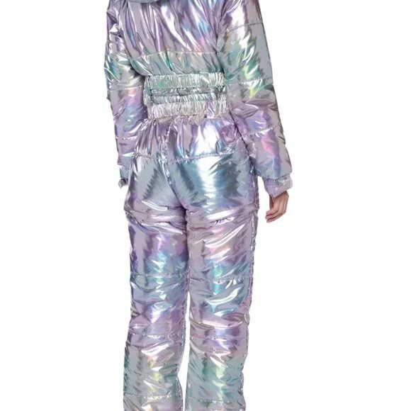 NWT Aurora Beam Holographic Snowsuit Sm Removable Sleeves Faux Fur Hood dopamine - Picture 2 of 9